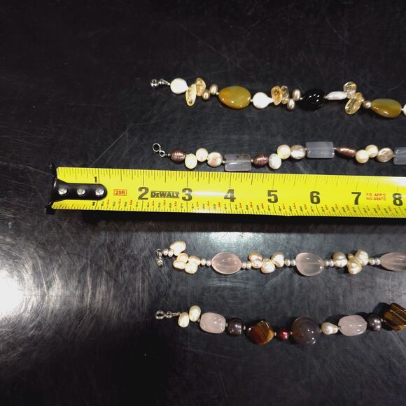 (4) Gemstone Agate Chunky Necklaces Set Statement Tigers Eye Pearls Rose Quartz - Picture 3 of 16
